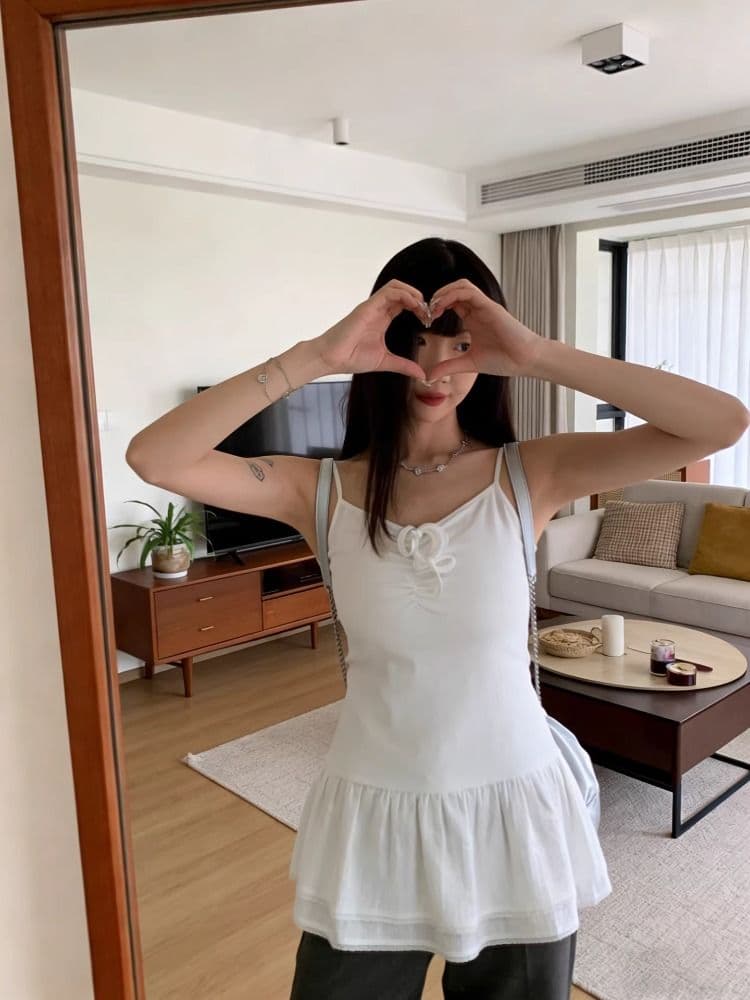 한 부서 스트랩 주름 조끼 슬립 여름 미니멀리즘 몸매 가꾸기 이중층 레이스 치마 인사이드 가져 가라. 외출용 아름다운 맨위 상세 이미지 7