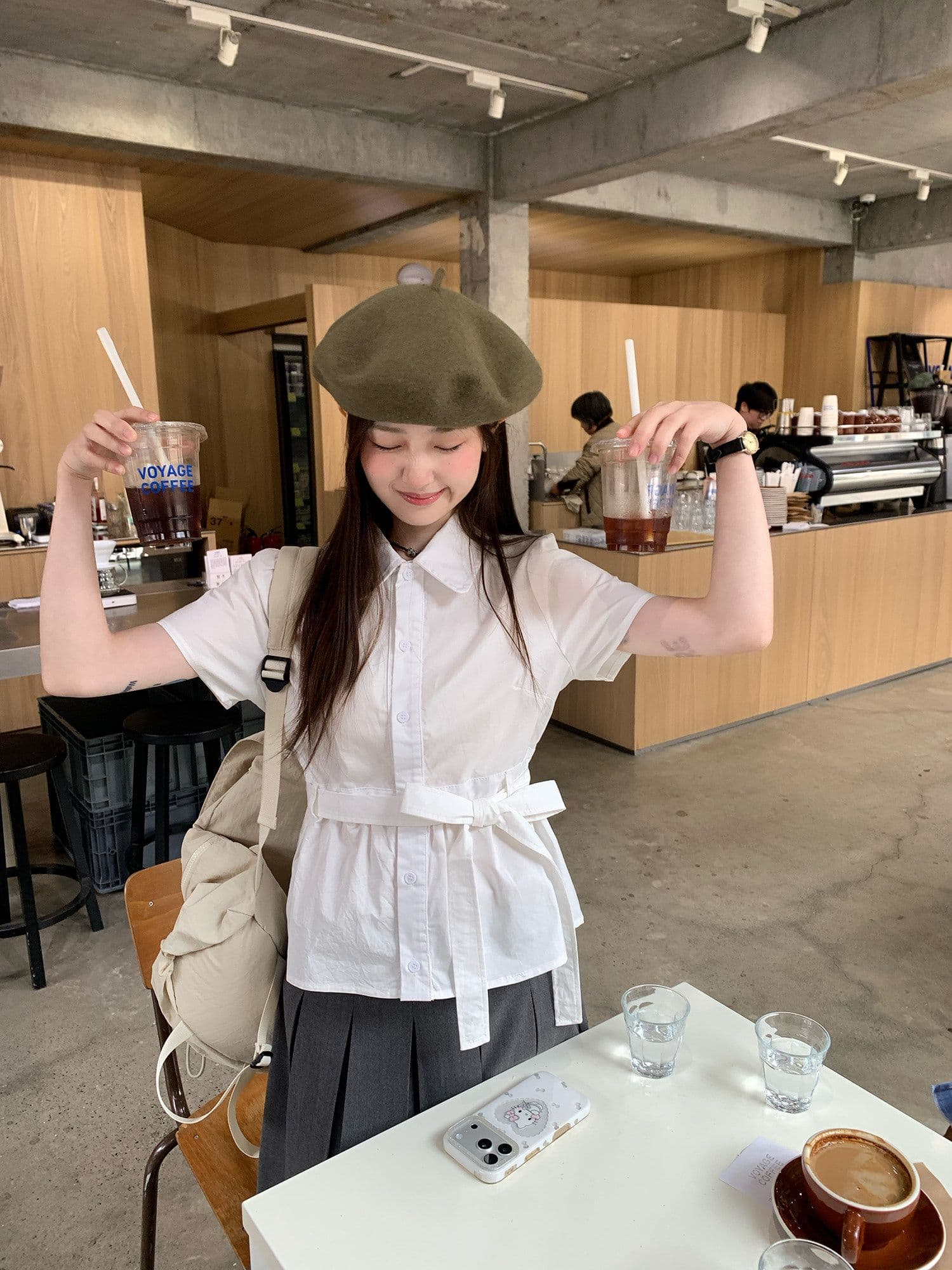 원본 원단 작은 대중 디자인 센스 허리 수축 레이스업 반팔 셔츠 여자 프랑스식 품격 흰 셔츠 이미지 3