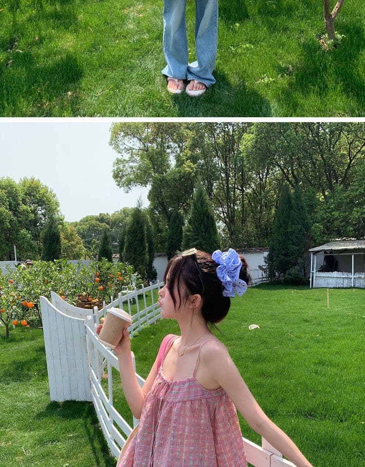 원본 원단 달콤함 다용도 레이스업 나비 매듭 핑크색 체크무늬 캐미솔 연령 감소 민소매 맨위 상세 이미지 10