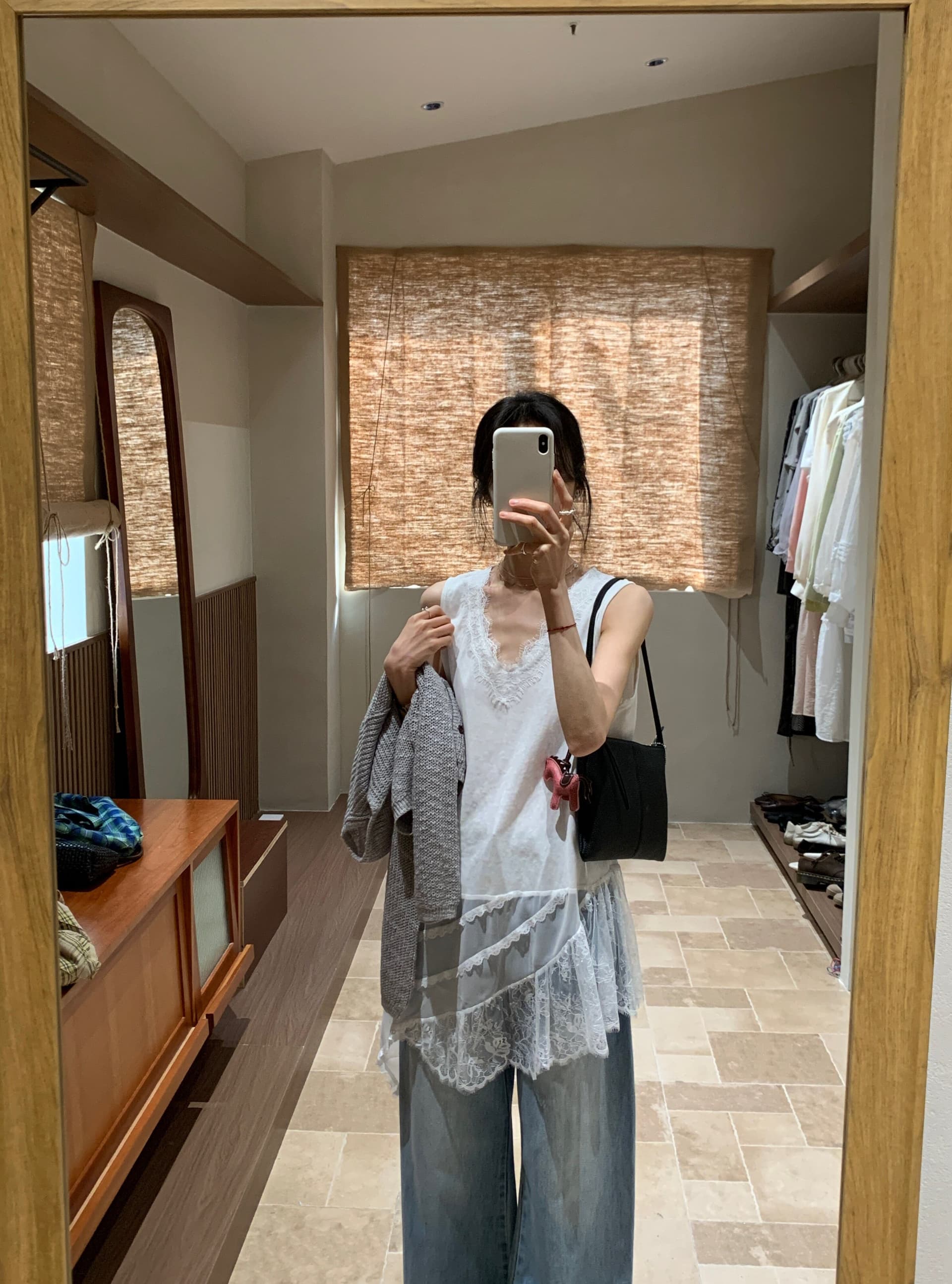 눈꽃 면 여름 외출용 패치워크 V넥 불규칙 티셔츠 길다 조끼 여성 스택 착용 민소매 맨위 상세 이미지 7