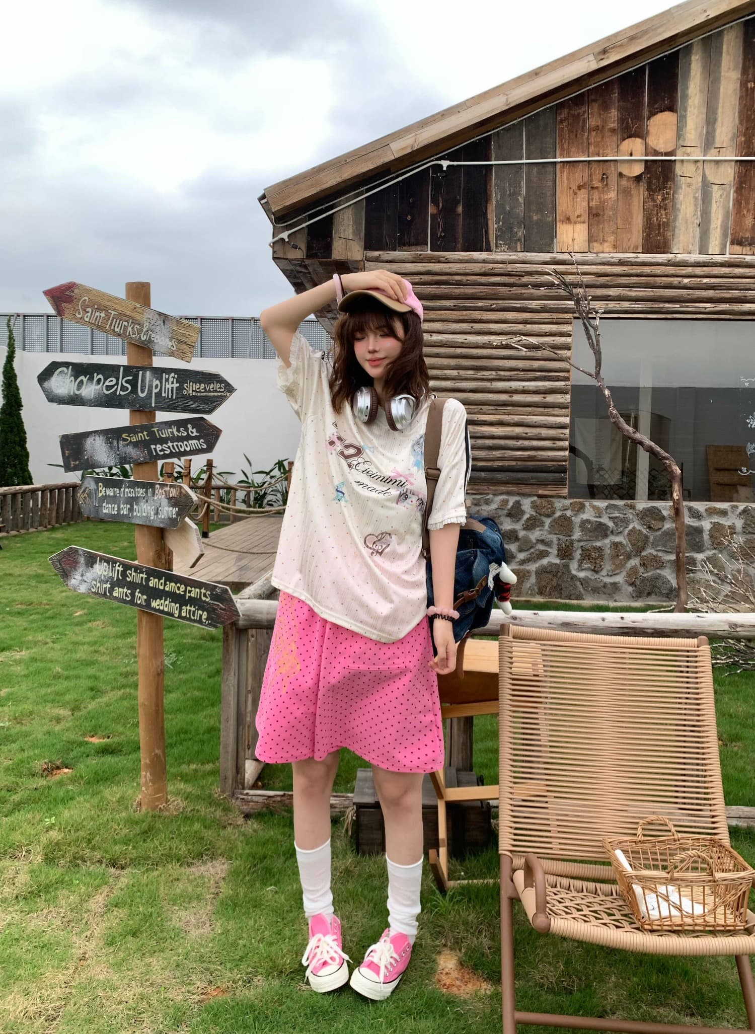 알파벳 프린트 도트 무늬 허리밴드 오부 바지 여성 여름 도파민 다용도 넓은 다리가 짧다. 바지 트렌디 상세 이미지 7