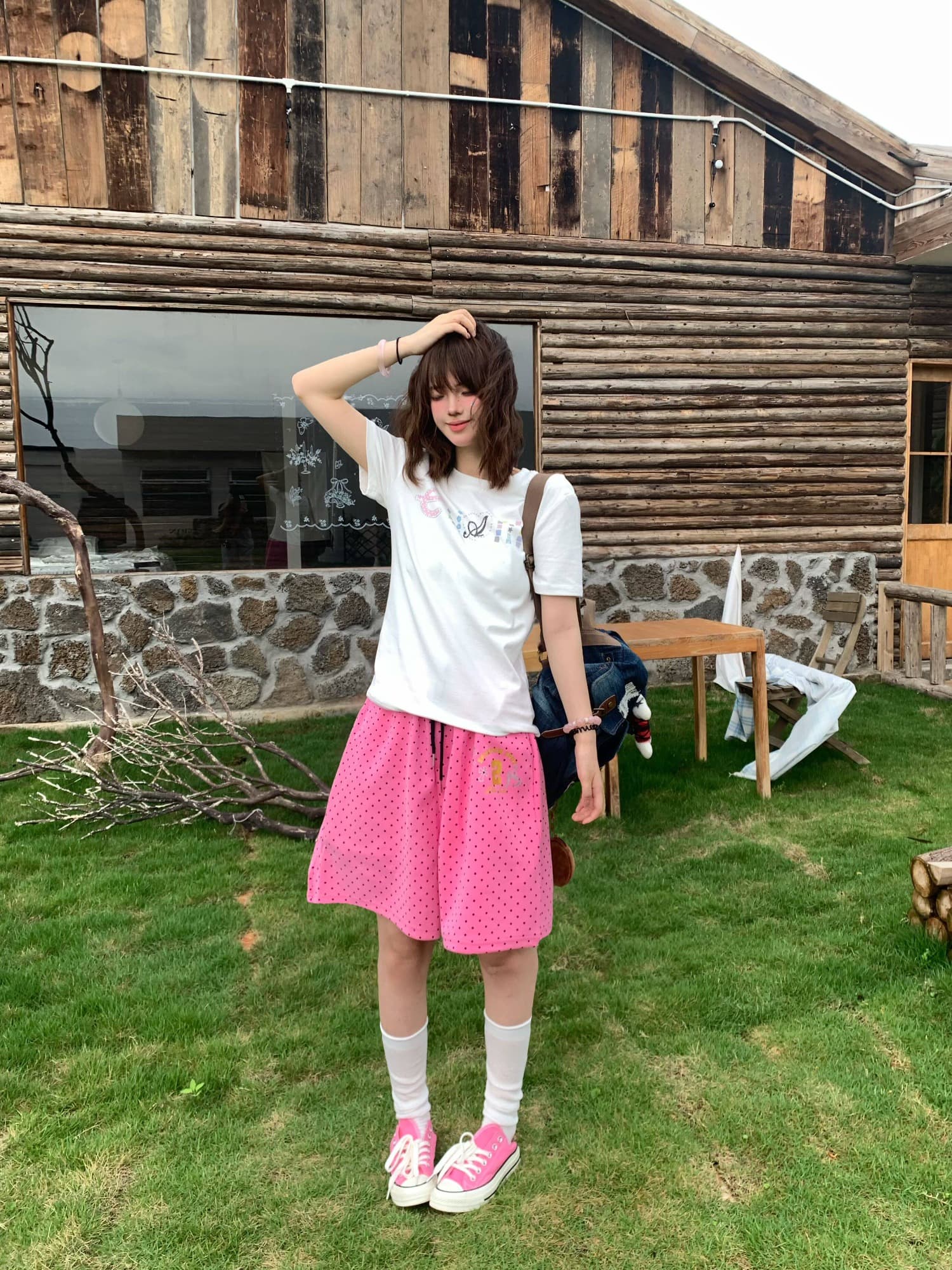알파벳 프린트 도트 무늬 허리밴드 오부 바지 여성 여름 도파민 다용도 넓은 다리가 짧다. 바지 트렌디 상세 이미지 10