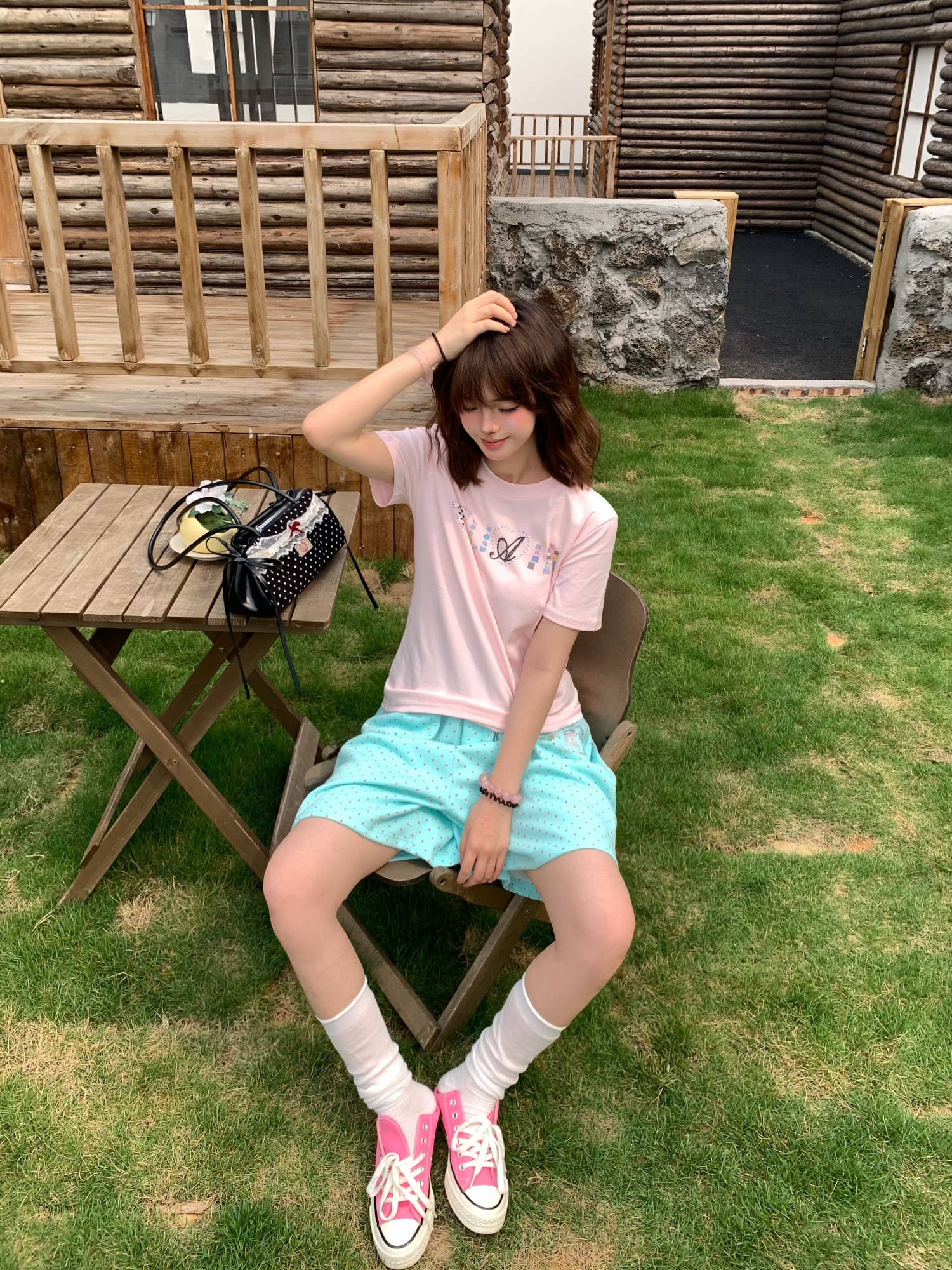 알파벳 프린트 도트 무늬 허리밴드 오부 바지 여성 여름 도파민 다용도 넓은 다리가 짧다. 바지 트렌디 상세 이미지 16