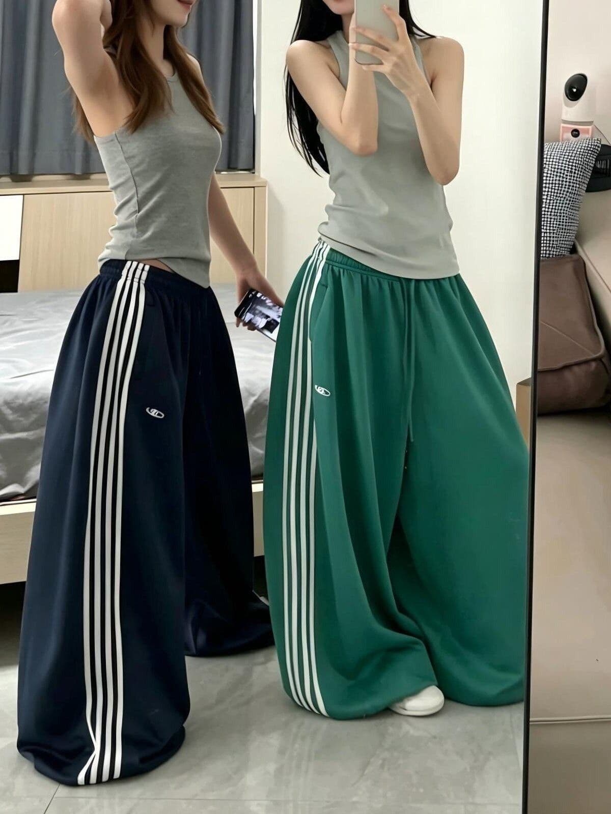 도루 센스 실크 미끄러짐 측면 네 바 아메리칸 와이드 레그 팬츠 소나무 펌프 로프 루즈핏 긴 바지 상세 이미지 1
