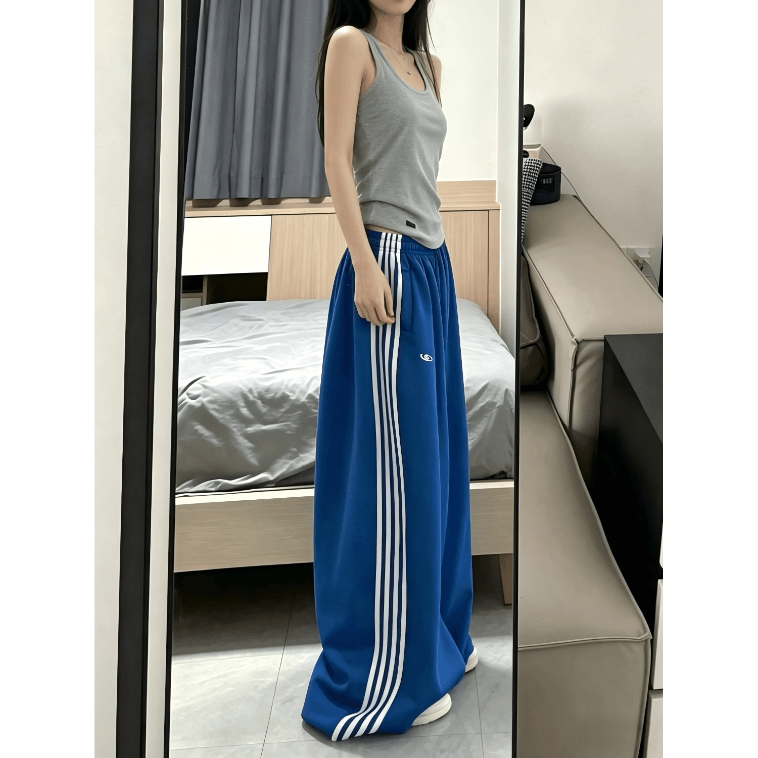도루 센스 실크 미끄러짐 측면 네 바 아메리칸 와이드 레그 팬츠 소나무 펌프 로프 루즈핏 긴 바지 상세 이미지 6