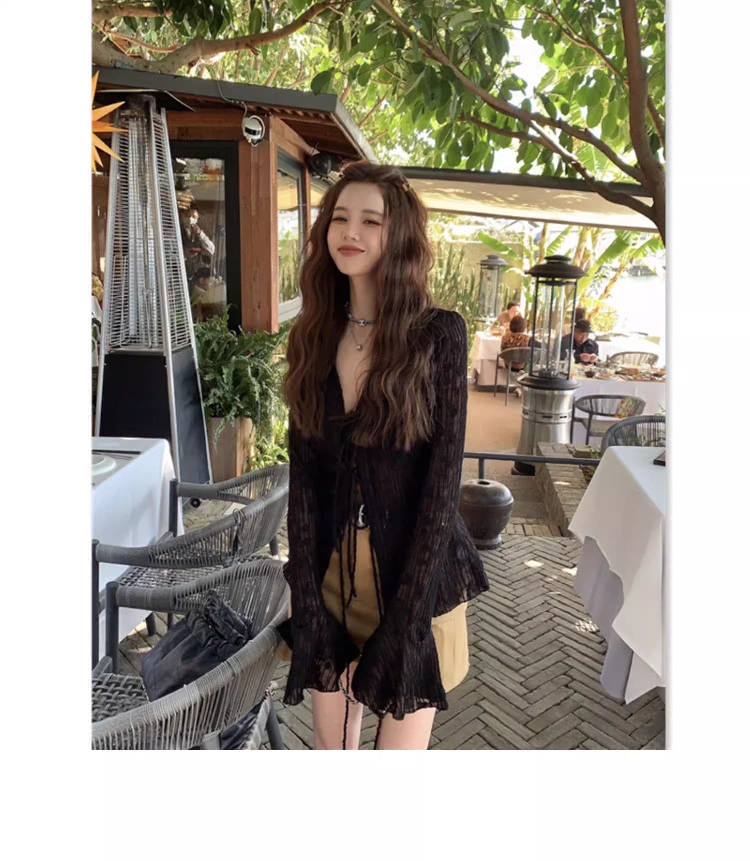 자외선 차단 의류 여성 여름 새로운 자카드 홀로우 아웃 나팔 소매 달콤한 핫걸 오픈 가디건 풍속 건조한 에어컨 셔츠 상세 이미지 8