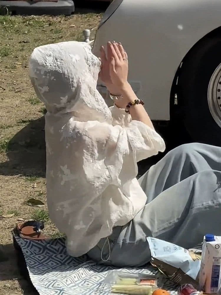 프랑스식 레이스 레이스 후드 자외선 차단 여성 코트 여름 얇은 스타일 루즈핏 작은 대중 쉬폰 톱 상세 이미지 4