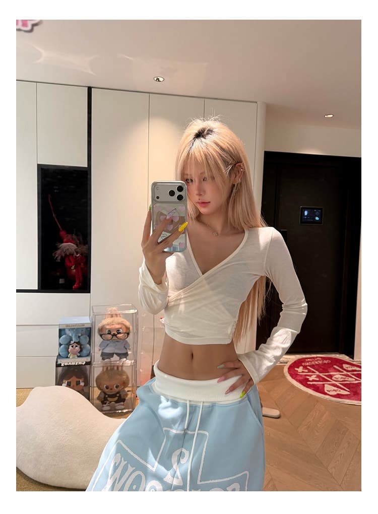 아메리칸 알파벳 십자가 프린트 뒤집다 허리 디자인 센스 넓은 다리 웨이 바지 남녀 루즈핏 캐주얼 긴 바지 상세 이미지 10