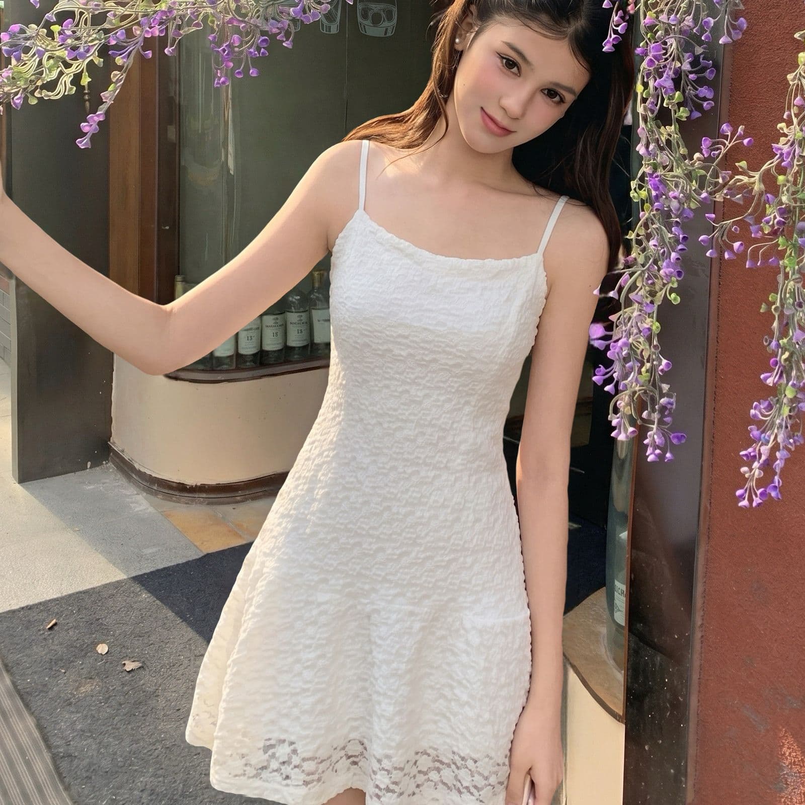 작은 한 번 아니요 한 번 한 부서 화이트 민소매 레이스 슬립 여성 드레스 2026 여름 몸매 가꾸기 한 마디 외출용 치마 이미지 2