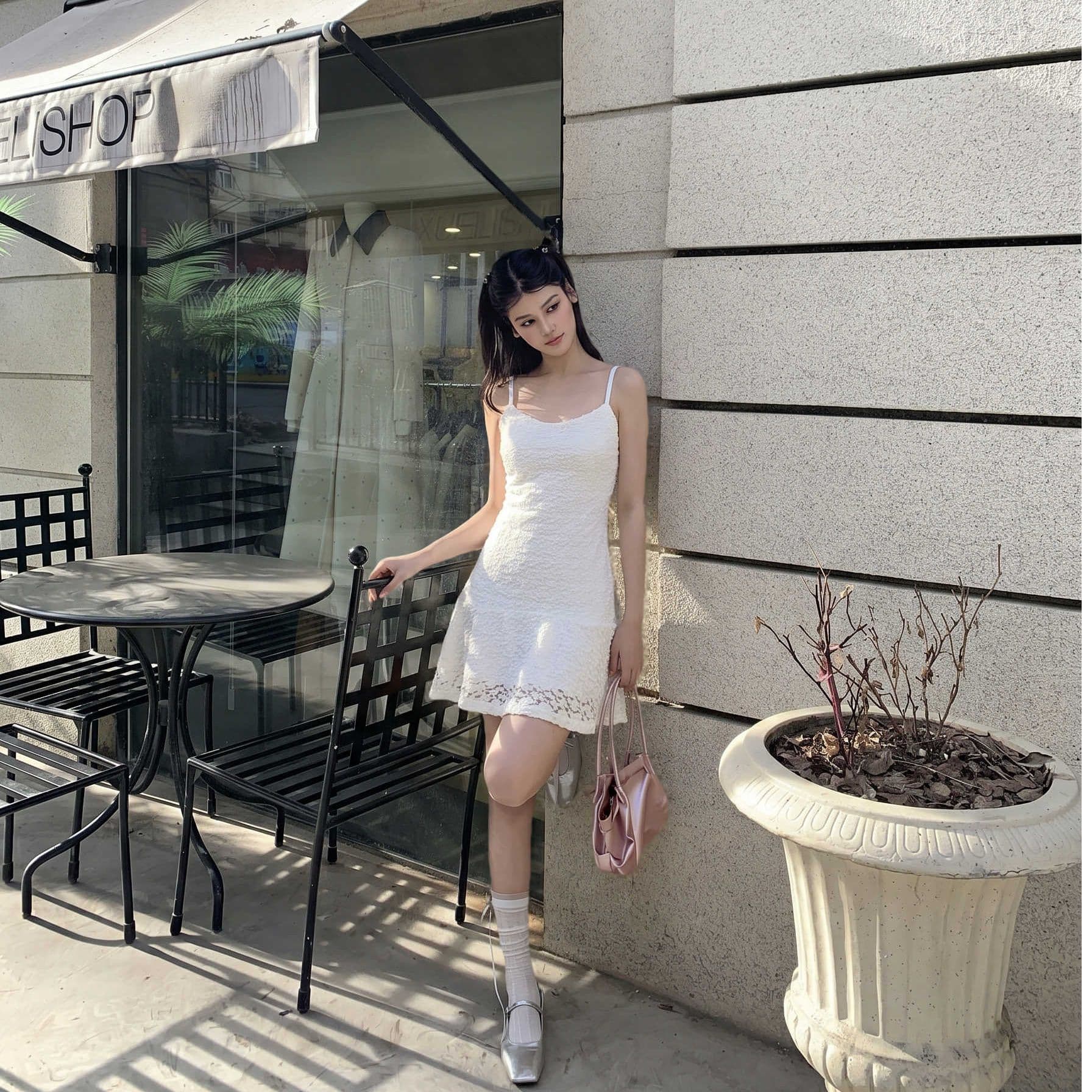 작은 한 번 아니요 한 번 한 부서 화이트 민소매 레이스 슬립 여성 드레스 2026 여름 몸매 가꾸기 한 마디 외출용 치마 이미지 4