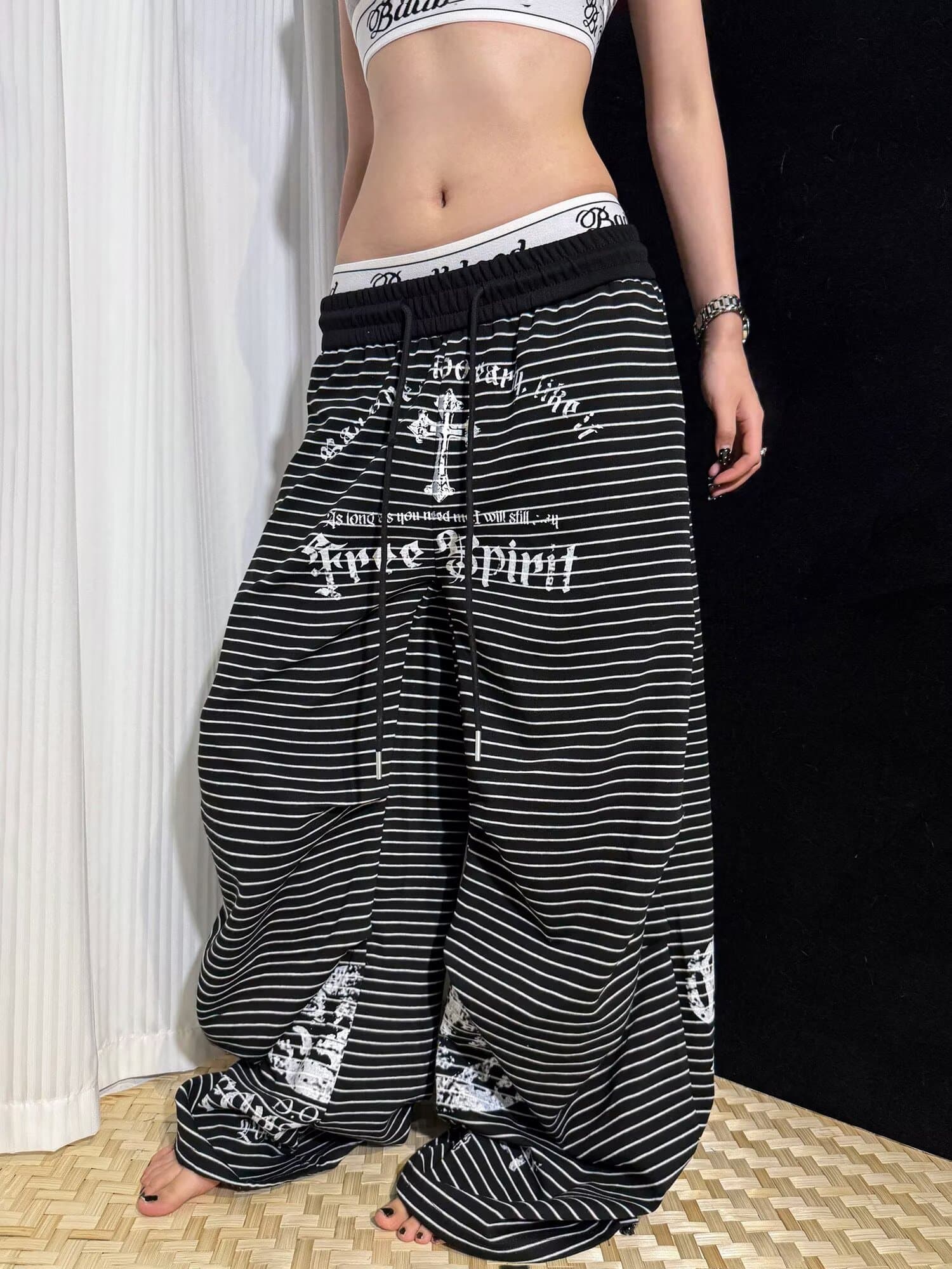 아메리칸 레트로 스트라이프 펌프 로프 캐주얼 바지 출퇴근 다용도 느긋한 바람 와이드 레그 팬츠 슬림해 보이는 스트레이트 긴 바지 트렌드 상세 이미지 7