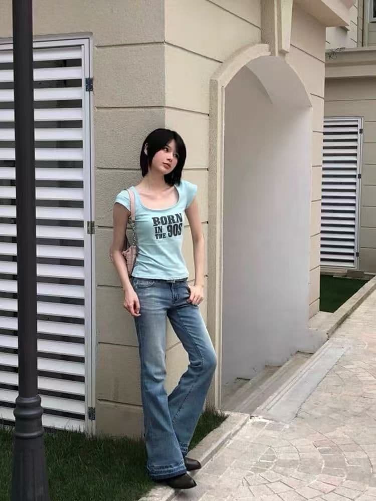 210 그램 40 순면 u 칼라 알파벳 반팔 티셔츠 여성 몸매 가꾸기 프린트 맨위 상세 이미지 4