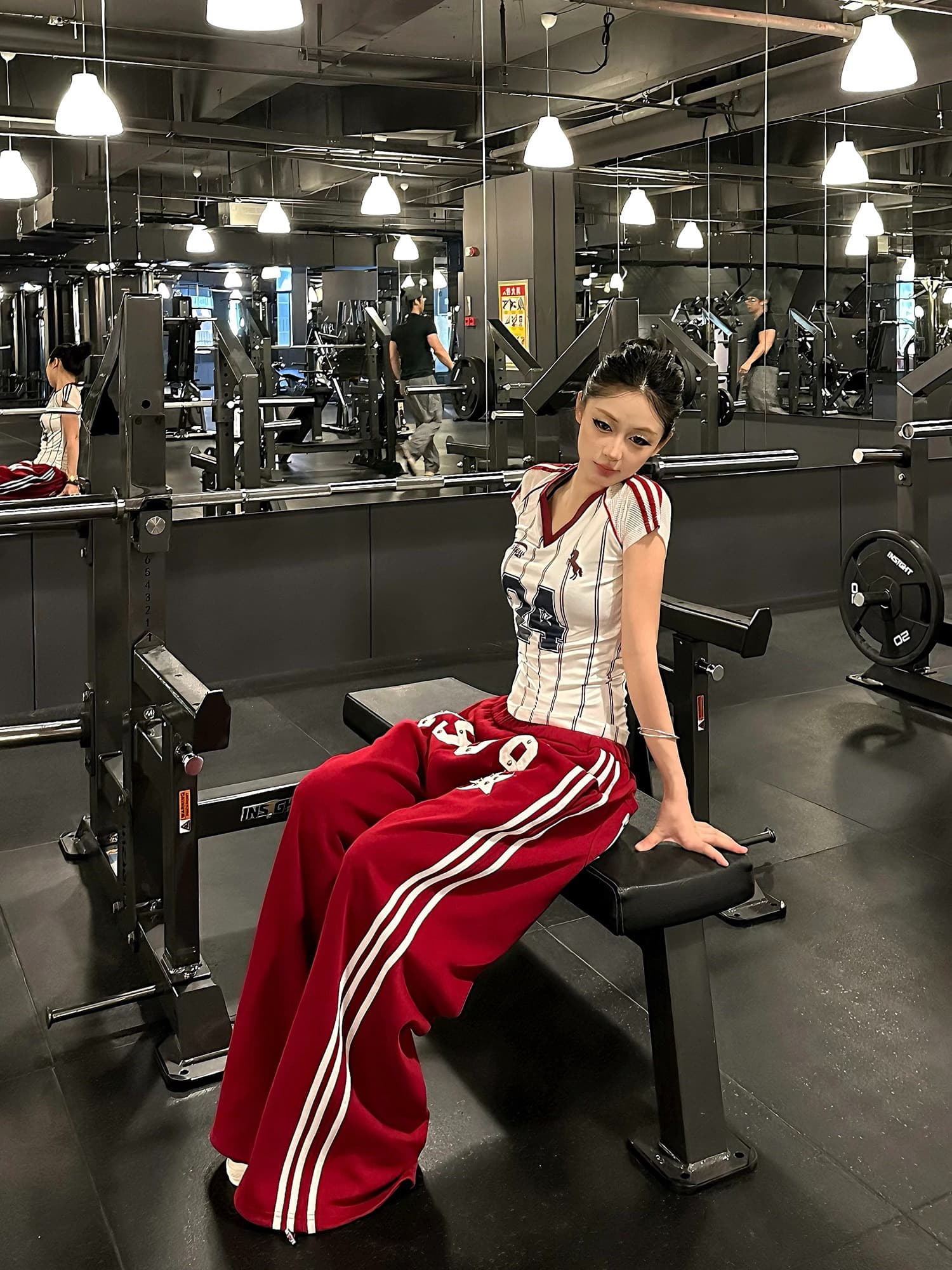 아메리칸 레트로 숫자 패치 징 디자인 센스 웨이 바지 여성 루즈핏 캐주얼 바지 넓은 다리 운동 바지 남자 상세 이미지 4