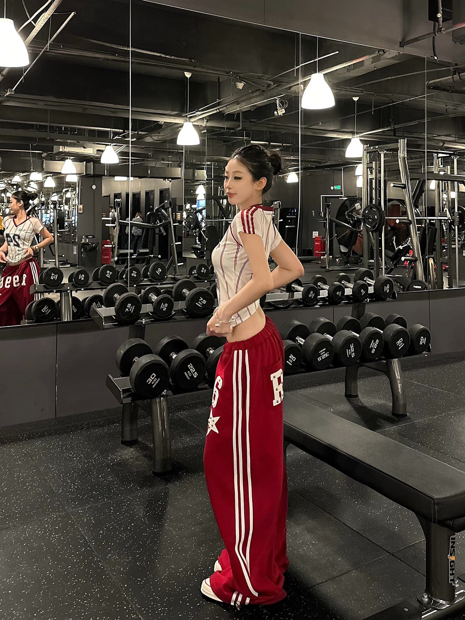 아메리칸 레트로 숫자 패치 징 디자인 센스 웨이 바지 여성 루즈핏 캐주얼 바지 넓은 다리 운동 바지 남자 상세 이미지 8