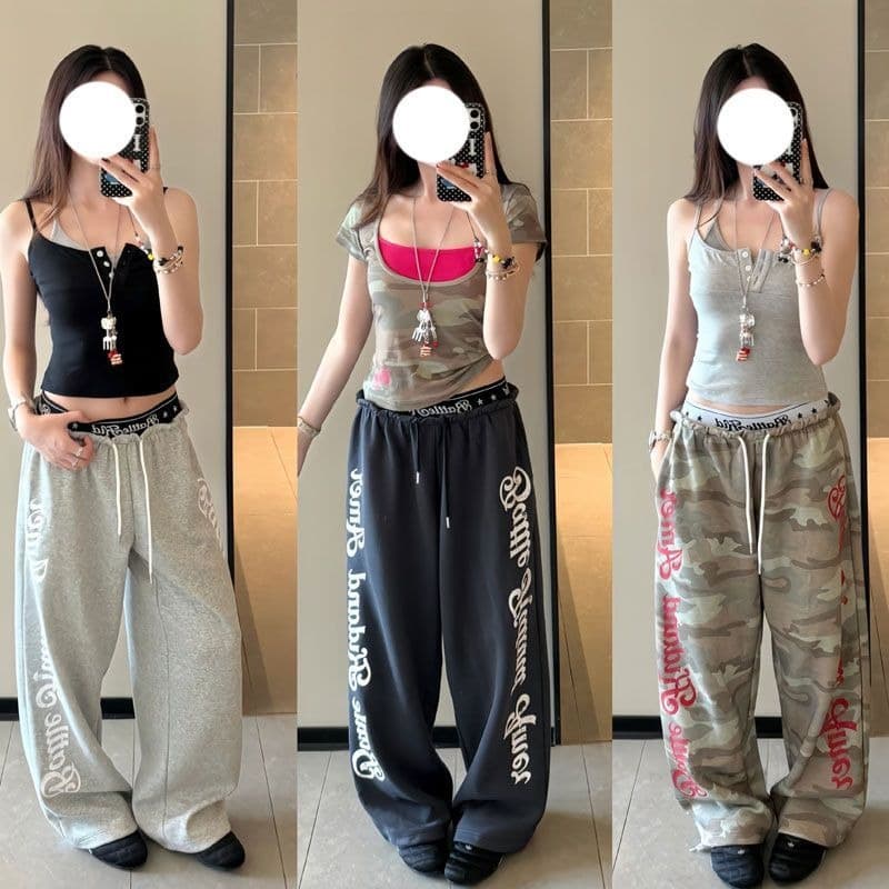고품질 목화 ins 인터넷 유명인 여름 레트로 아메리칸 디자인 센스 알파벳 패치워크 스트레이트 루즈핏 캐주얼 바지 트렌디 상세 이미지 2