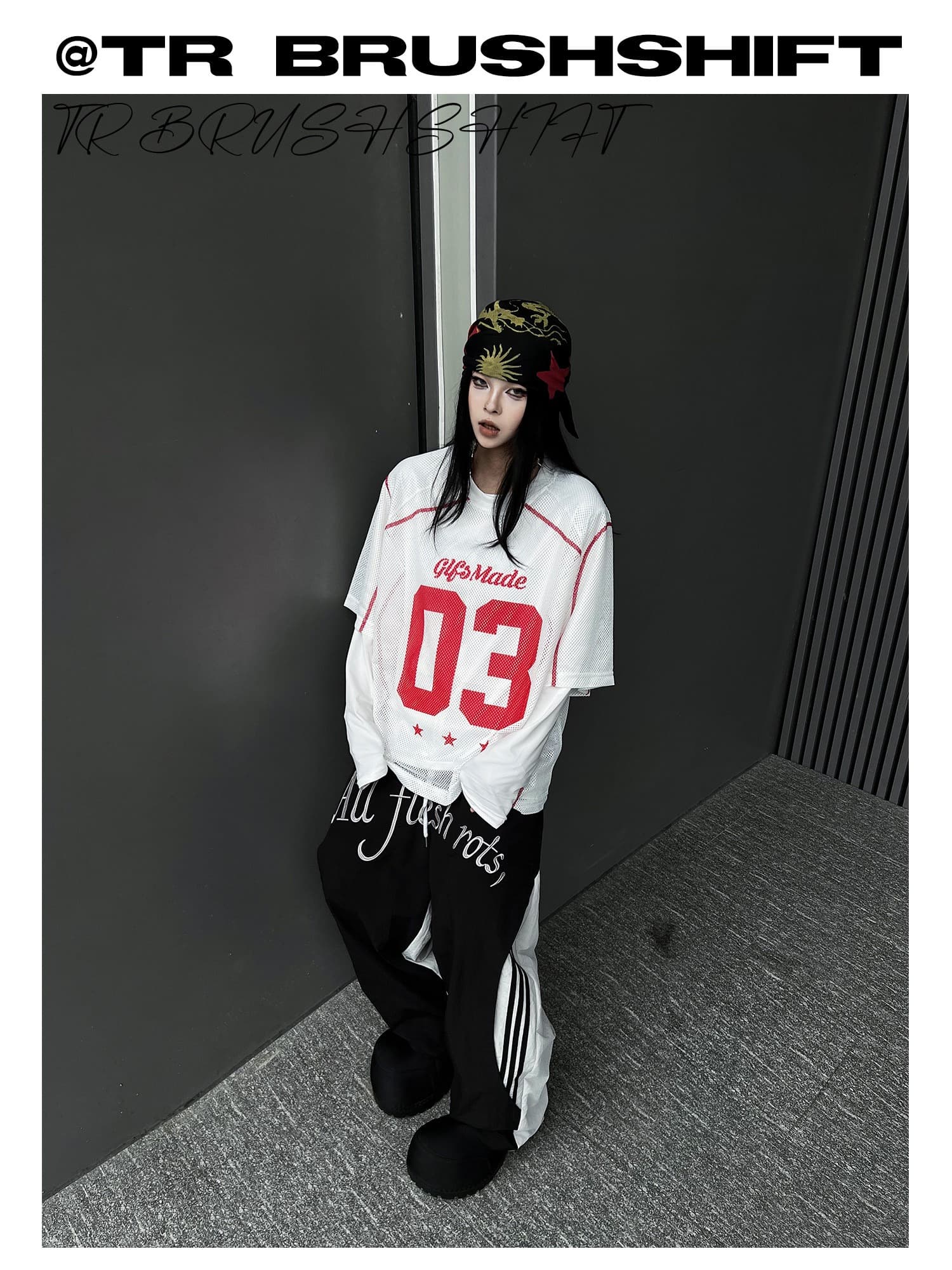 아메리칸 패치워크 더블 머리 허리 스트라이프 모통이 칼 웨이 바지 루즈핏 춤추기 넓은 다리 캐주얼 바지 여름 상세 이미지 2