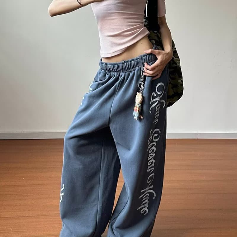 다용도 측면 알파벳 프린트 웨이 바지 일본식 새로운 하라주쿠 품격 문예 트렌드 느긋한 인기 ins 패션 이미지 5