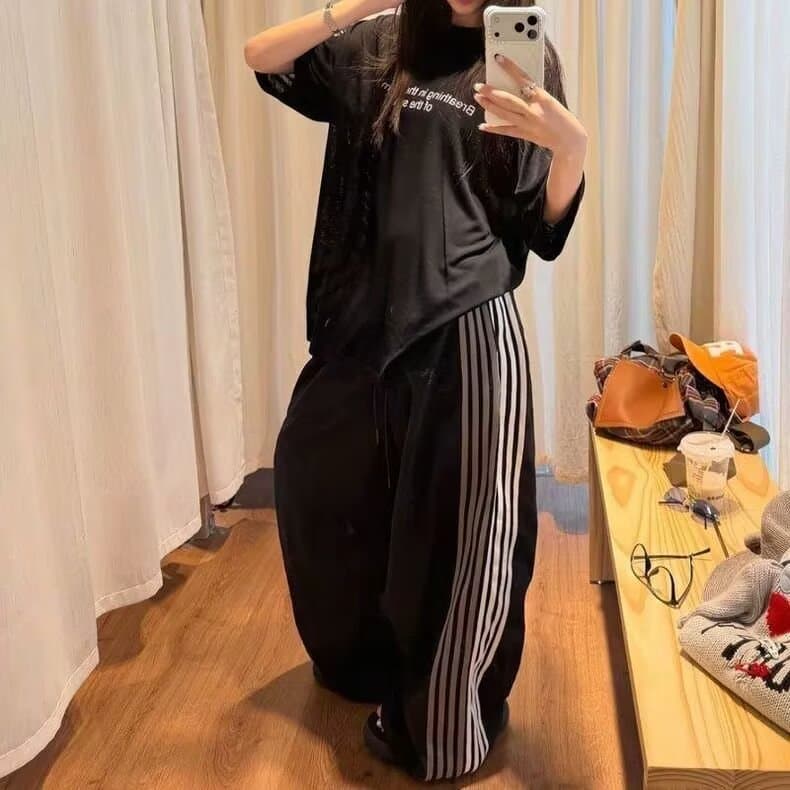 조수 브랜드 레트로 스트라이프 스트레이트 캐주얼 바지 남녀 거리 루즈핏 트렌드 다용도 루즈핏 캐주얼 도루 센스 긴 바지 상세 이미지 10