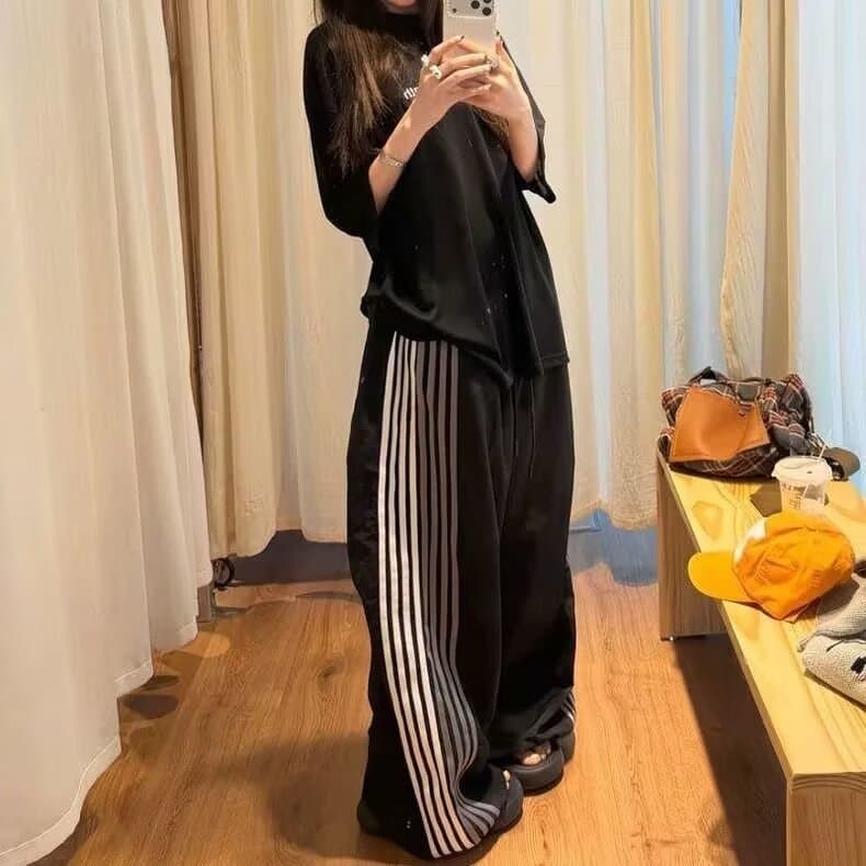 조수 브랜드 레트로 스트라이프 스트레이트 캐주얼 바지 남녀 거리 루즈핏 트렌드 다용도 루즈핏 캐주얼 도루 센스 긴 바지 상세 이미지 15