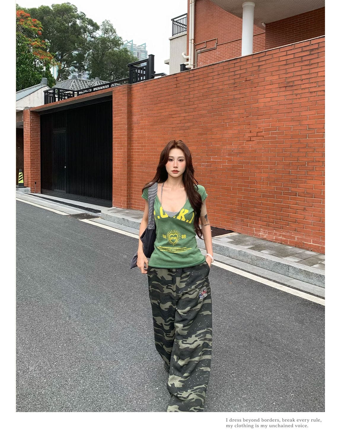 아메리칸 레트로 카모플라주 루즈핏 넓은 다리 캐주얼 바지 여성 2026 여름 거리 스트레이트 운동 긴 바지 상세 이미지 10