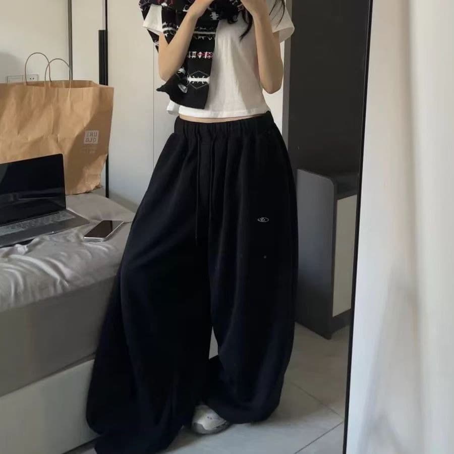 여름 느긋한 레트로 ins 아메리칸 운동 재즈 바닥 청소 바람 넓은 루즈핏 캐주얼 웨이 바지 이미지 4