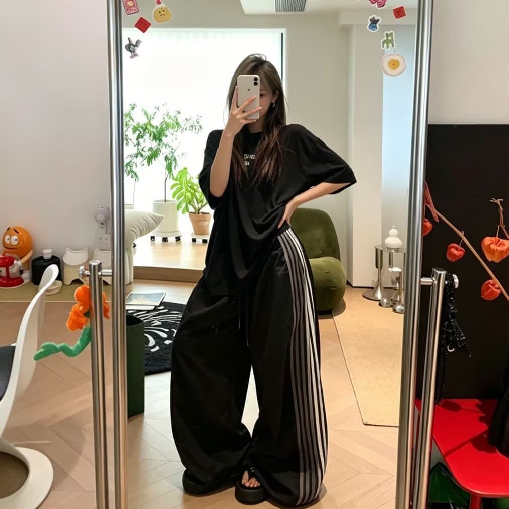 조수 브랜드 레트로 스트라이프 스트레이트 캐주얼 바지 남녀 거리 루즈핏 트렌드 다용도 루즈핏 캐주얼 도루 센스 긴 바지 상세 이미지 4