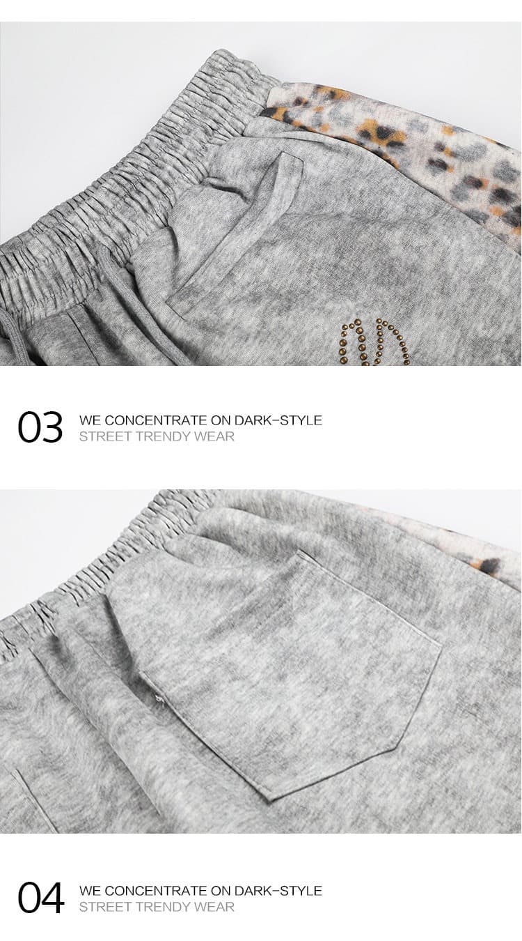 빛 아시아 인 시각 부서 레오파드 무늬 패치워크 홀치기 염색 마 더러운 비즈 박기 모통이 칼 디자인 센스 baggy 웨이 바지 남자 상세 이미지 7