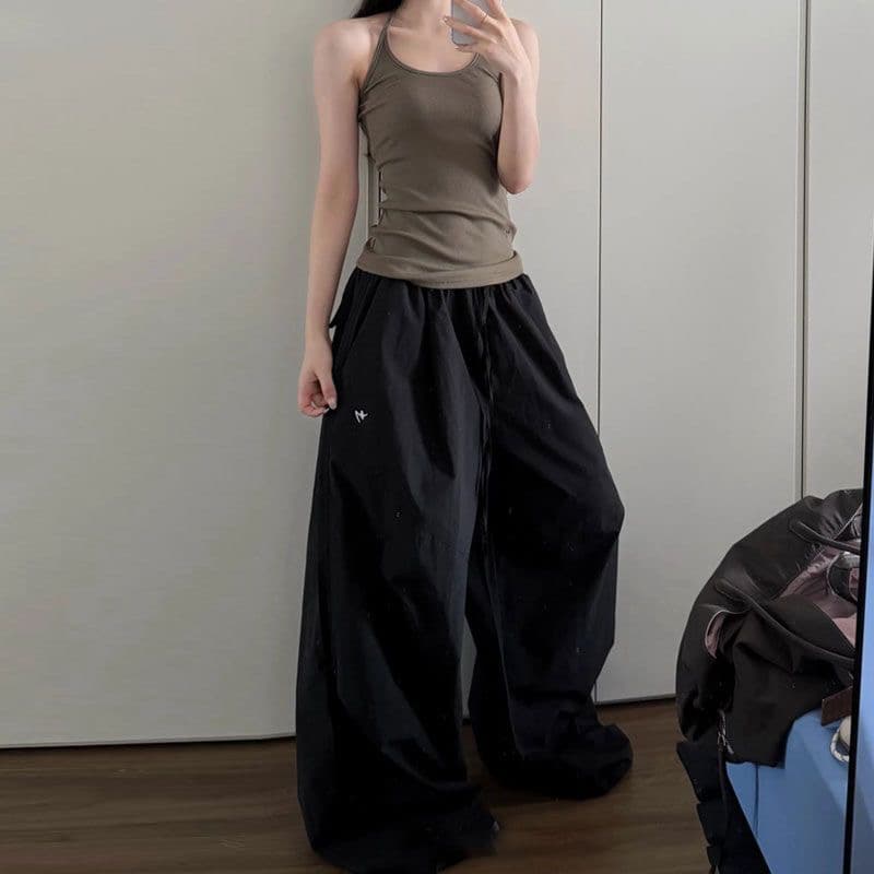차가운 센스 속도 건조한 ins 여름 레트로 아메리칸 느긋한 바람 패치워크 펌프 Pleat 넓은 다리 루즈핏 얇은 스타일 캐주얼 바지 상세 이미지 6