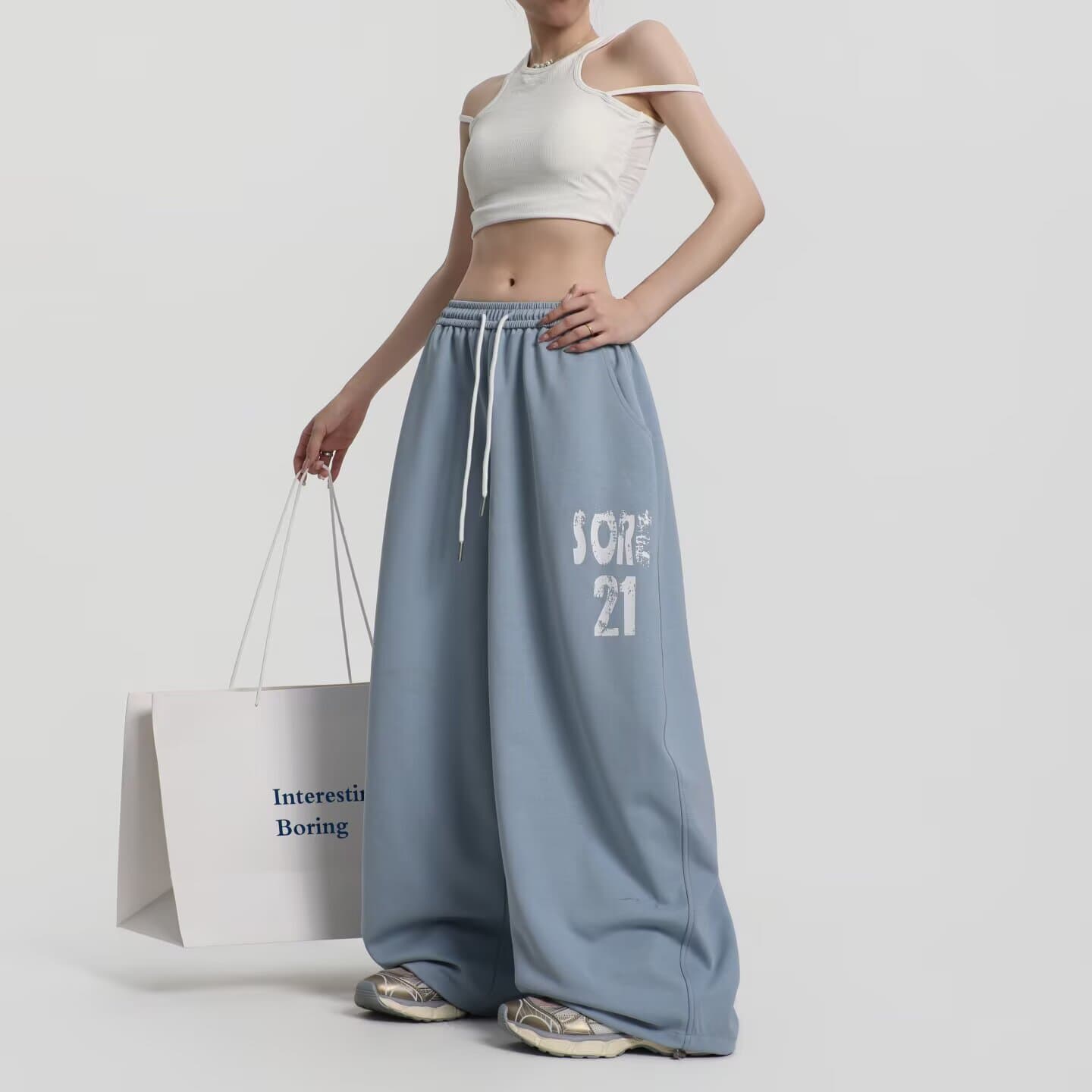 아메리칸 레트로 워싱 파란색 넓은 다리 웨이 바지 남녀 루즈핏 도루 센스 캐주얼 스트리트 댄스 긴 바지 상세 이미지 13
