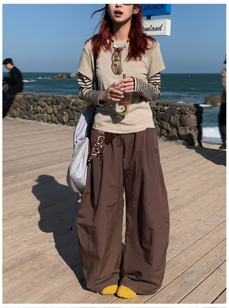 2026 아메리칸 레트로 커피 색상 캐주얼 스트레이트 워크웨어 가을 청바지 새로운 하이웨이스트 루즈핏 넓은 다리 바닥 청소 바지 상세 이미지 9