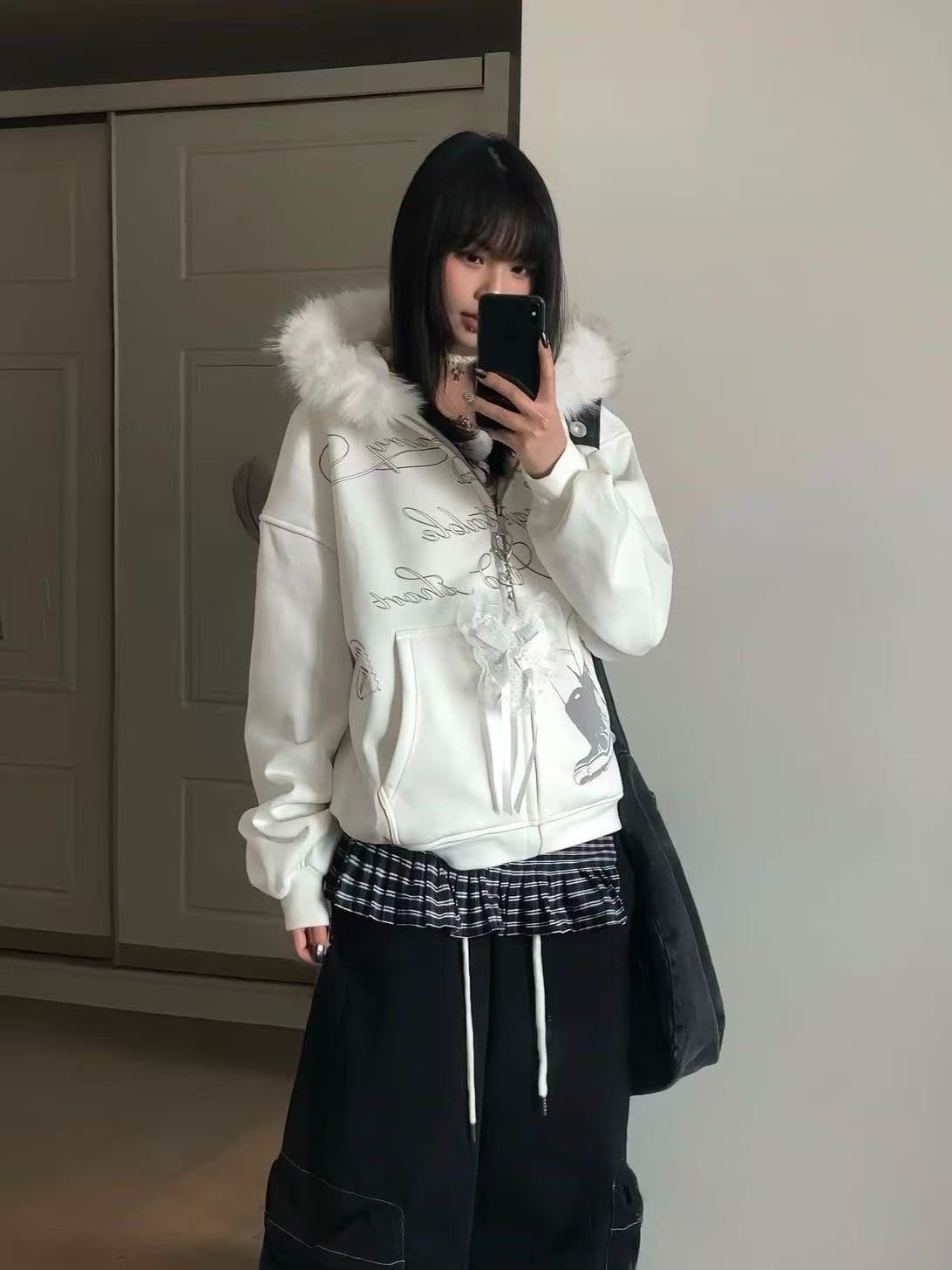 얇은 스타일 원본 솜씨 아니요 해체 모피 칼라 순수한 Mianhua 면 후드 티 스웨터 여성 상세 이미지 3