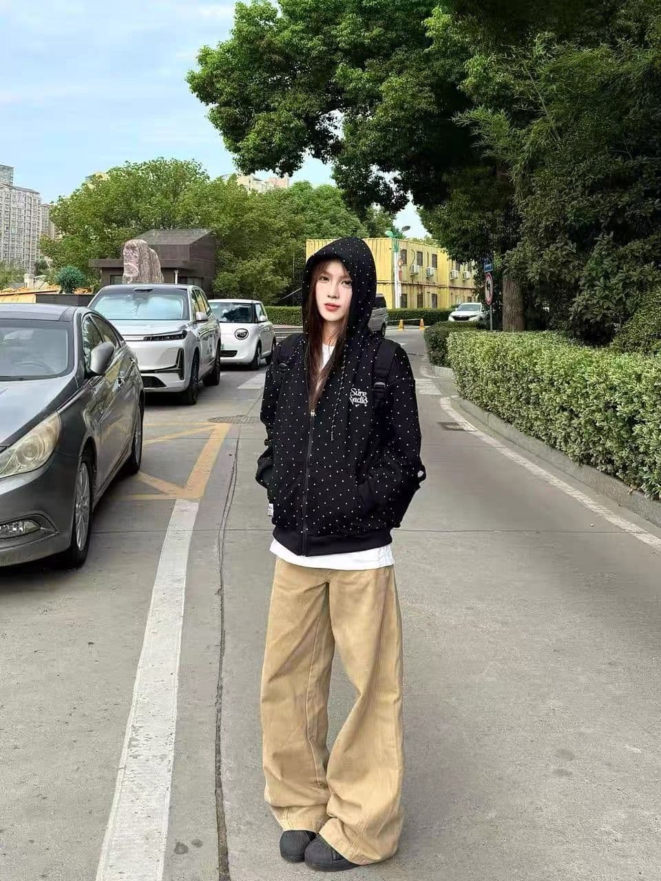 얇은 스타일 이후 패키지 칼라 순수한 Mianhua 면 복합 후드티 여성 상세 이미지 10
