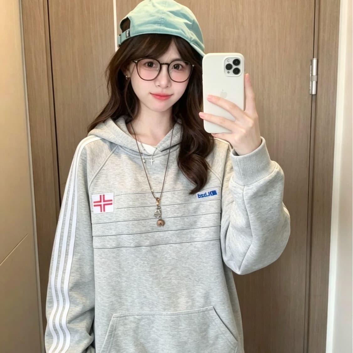 얇은 스타일 압력 라인 이후 패키지 칼라 순수한 Mianhua 면 복합 후드티 여성 이미지 5