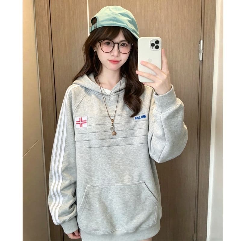 얇은 스타일 압력 라인 이후 패키지 칼라 순수한 Mianhua 면 복합 후드티 여성 상세 이미지 11