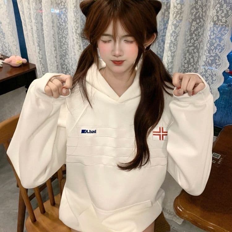 얇은 스타일 압력 라인 이후 패키지 칼라 순수한 Mianhua 면 복합 후드티 여성 상세 이미지 12