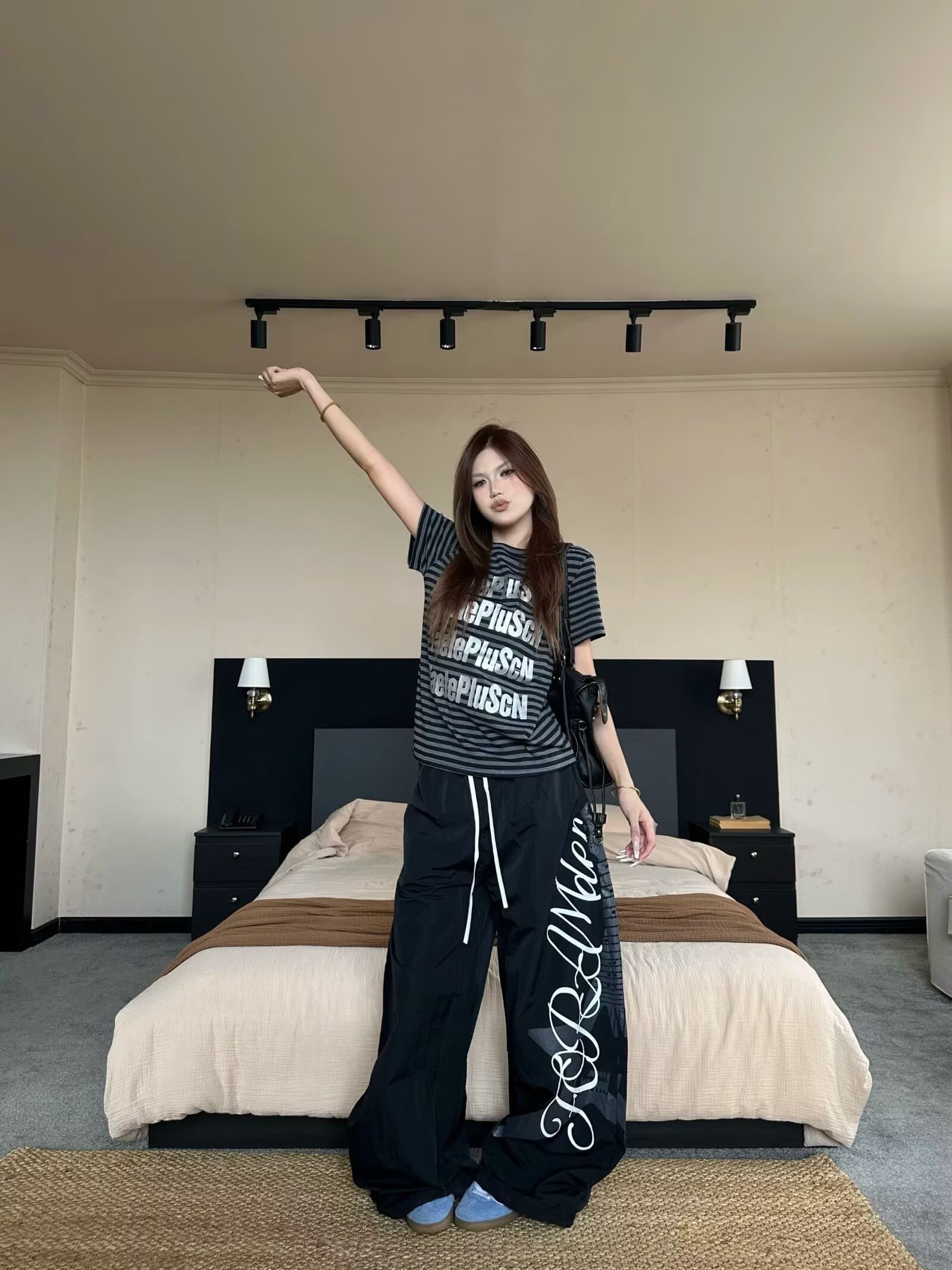 아메리칸 핫걸 슈퍼 넓은 운동 바지 여성 점프 재즈 댄스 웃음 하 스트리트 댄스 캐주얼 긴 바지 가을 상세 이미지 5