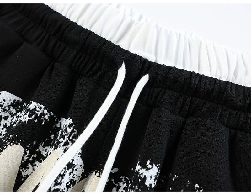 원본 더블 허리 머리 아메리칸 낙서 알파벳 측면 3개 바 마 오래된 웨이 바지 루즈핏 넓은 다리 캐주얼 긴 바지 상세 이미지 13