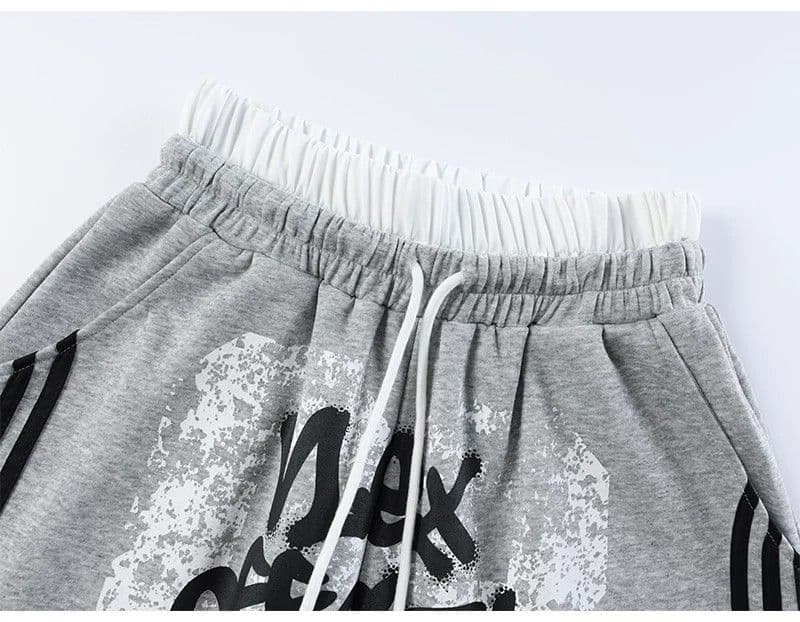 원본 더블 허리 머리 아메리칸 낙서 알파벳 측면 3개 바 마 오래된 웨이 바지 루즈핏 넓은 다리 캐주얼 긴 바지 상세 이미지 21