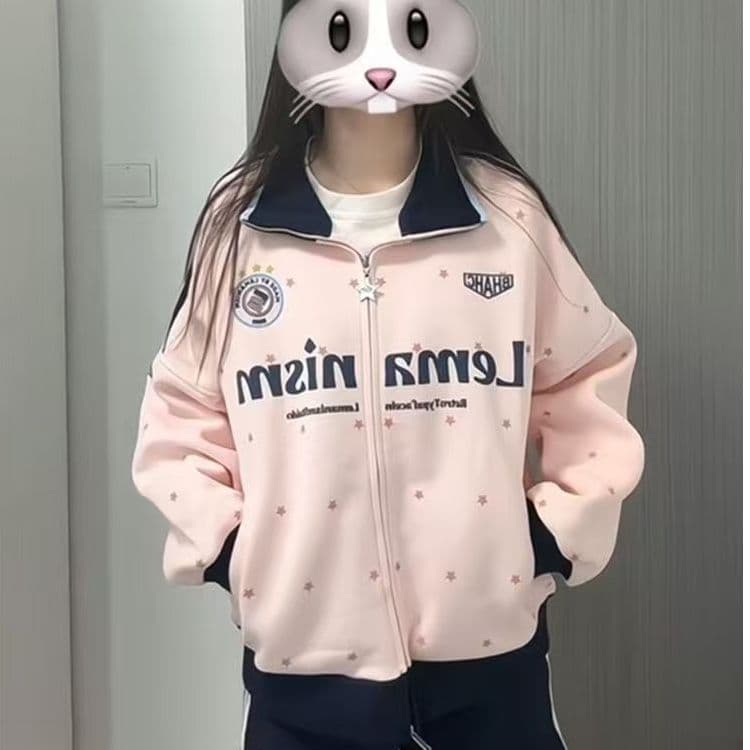 얇은 스타일 털이 있는 클립 칼라 것 포밍 프린트 순수한 Mianhua 면 복합 후드티 여성 이미지 3