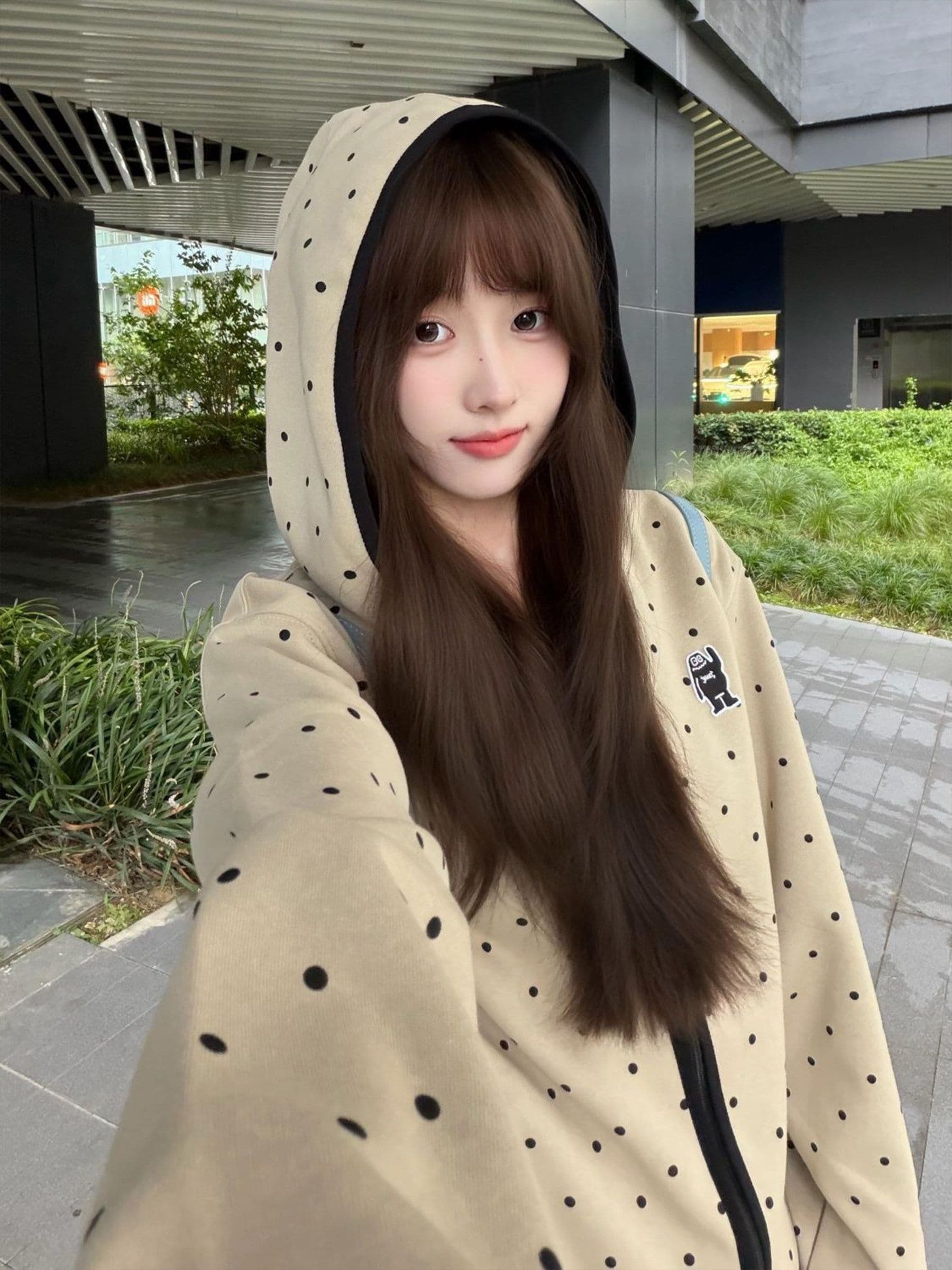 얇은 스타일 자수 소매 구멍 압력 라인 원본 당겨서 측면 순수한 Mianhua 면 복합 후드티 여성 상세 이미지 5