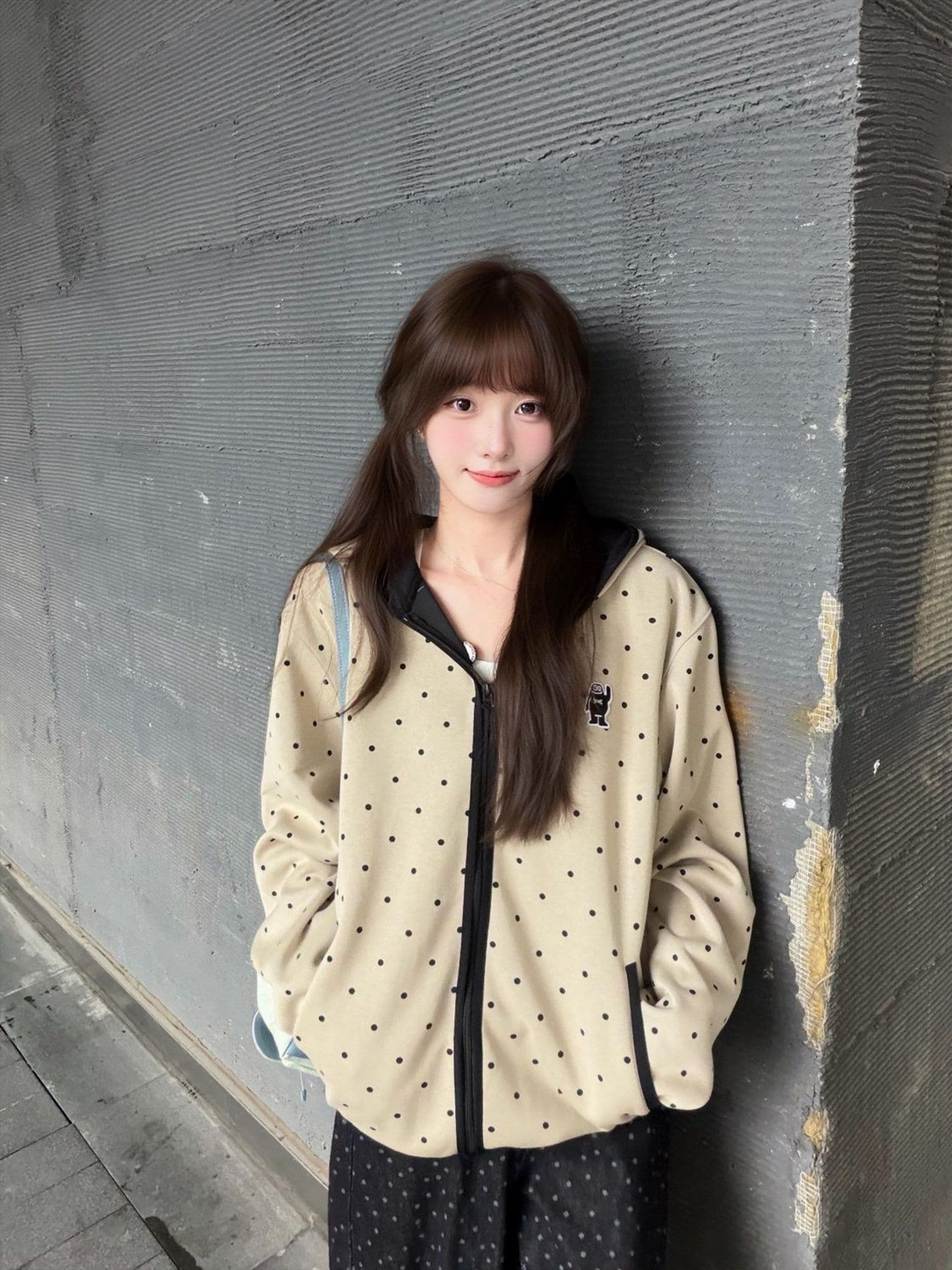 얇은 스타일 자수 소매 구멍 압력 라인 원본 당겨서 측면 순수한 Mianhua 면 복합 후드티 여성 상세 이미지 6