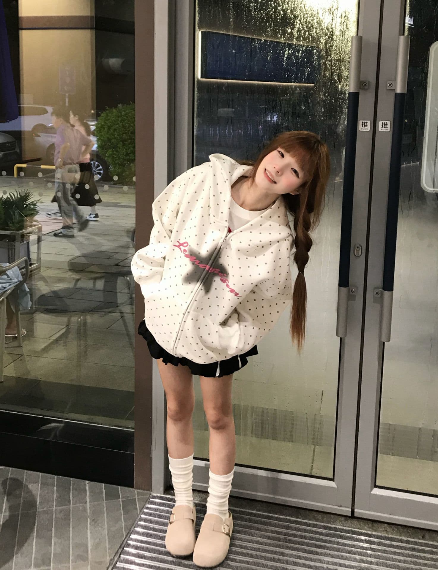 얇은 스타일 발 330 그램 백금 지퍼 이후 패키지 칼라 순수한 Mianhua 면 복합 후드티 여성 상세 이미지 6