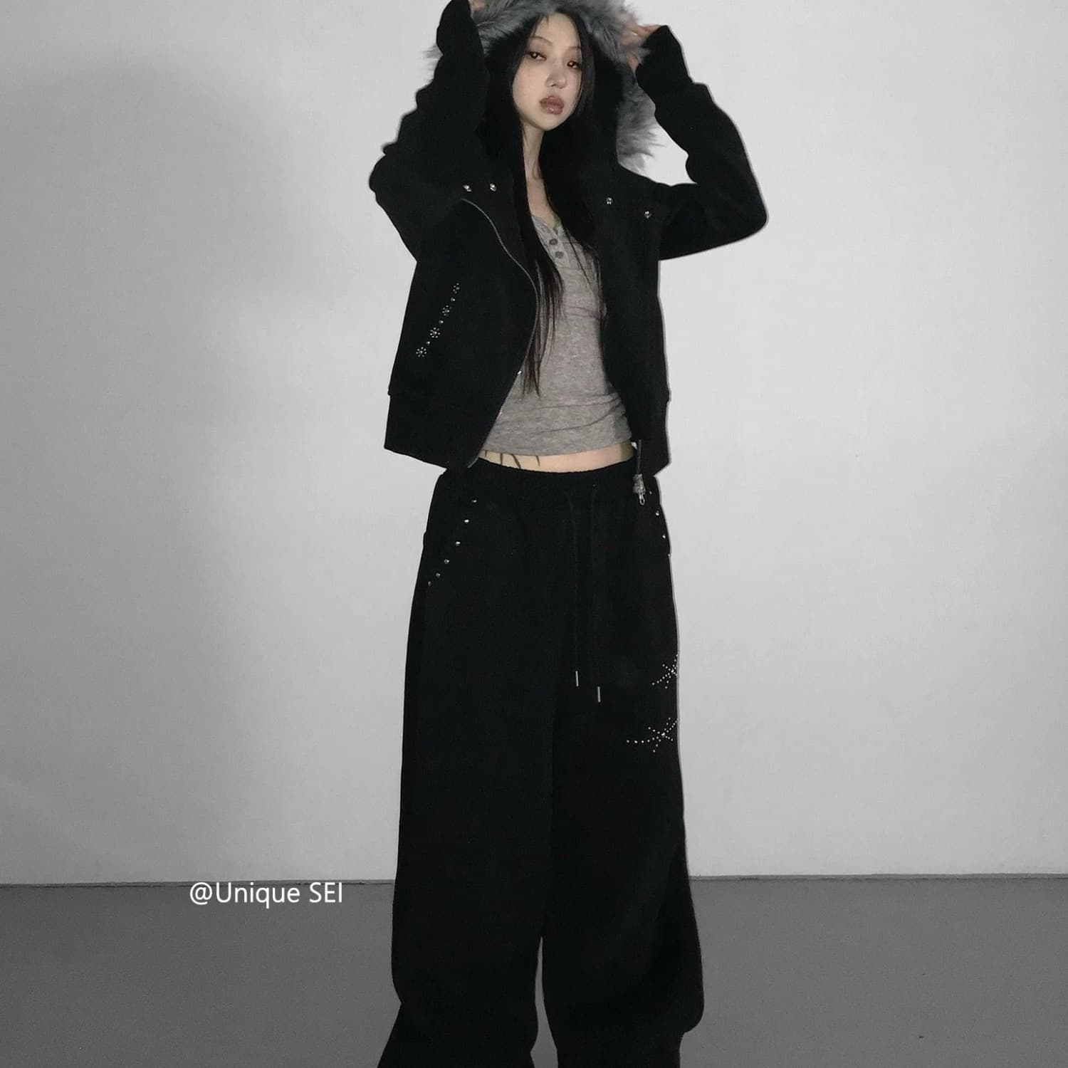 아메리칸 레트로 거리 징 허리밴드 넓은 다리 춤추기 웨이 바지 남녀 루즈핏 슬림해 보이는 다용도 캐주얼 바지 차오 이미지 3