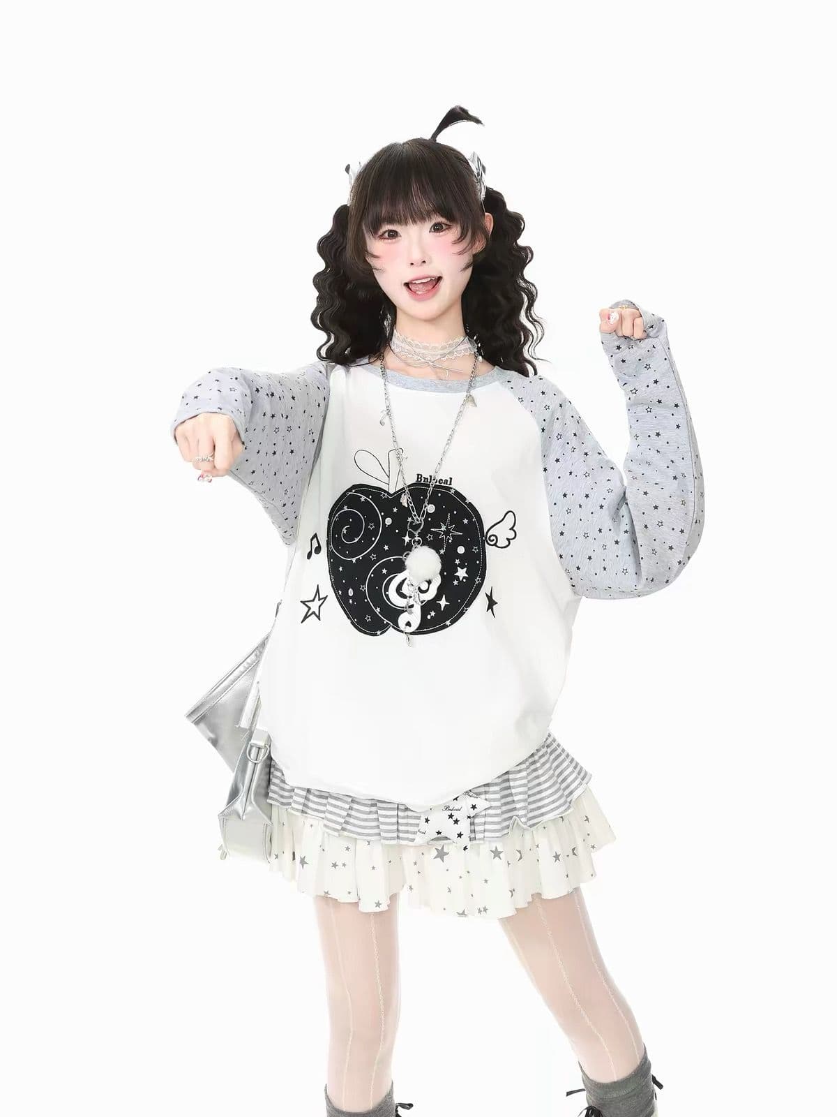 원본 좋은 품질 솜씨 자수 19 지점 220 그램 순면 긴팔 티셔츠 여성 이미지 4