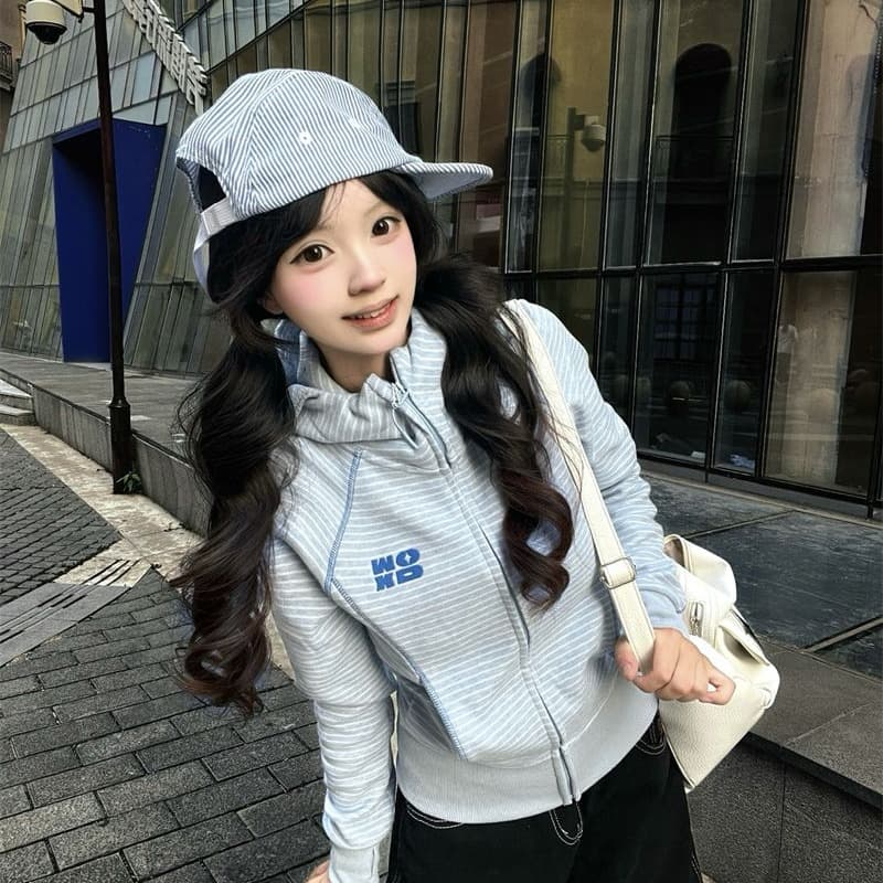 있음 선적 얇은 스타일 좋은 품질 원본 솜씨 원본 광저우 원단 지퍼 재킷 후드티 여성 이미지 5