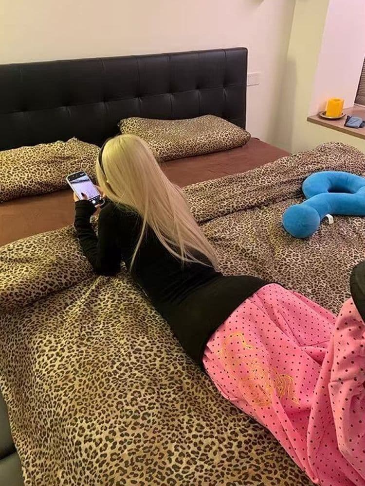 가을 ins 인터넷 유명인 레트로 아메리칸 달콤한 차가운 도트 무늬 프린트 넓은 다리 루즈핏 캐주얼 바지 상세 이미지 8