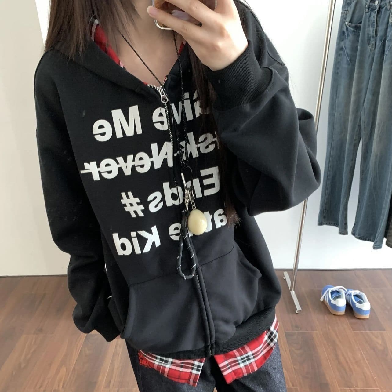 얇은 스타일 털이 있는 후아 면 복합 후드티 여성 코트 상세 이미지 6