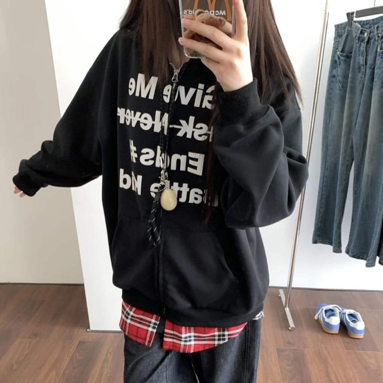 얇은 스타일 털이 있는 후아 면 복합 후드티 여성 코트 상세 이미지 7