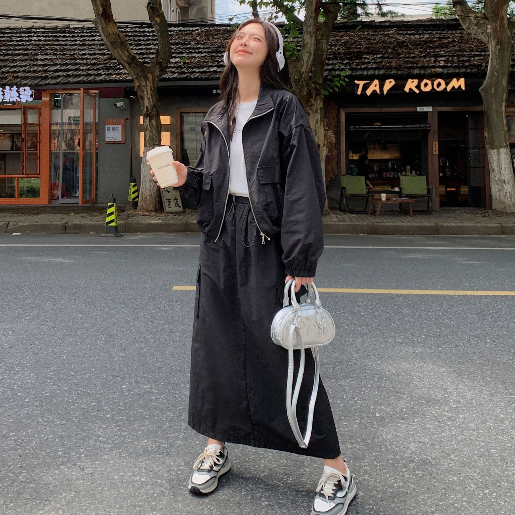 한 부서 ootd 착용 가져 가라. 고급 센스 워크웨어 세트 여성 봄 가을 슈퍼 화재 잘 생긴 차가운 바람의 소리 던져 자매 롱 스커트 투피스 세트 트렌디 이미지 3