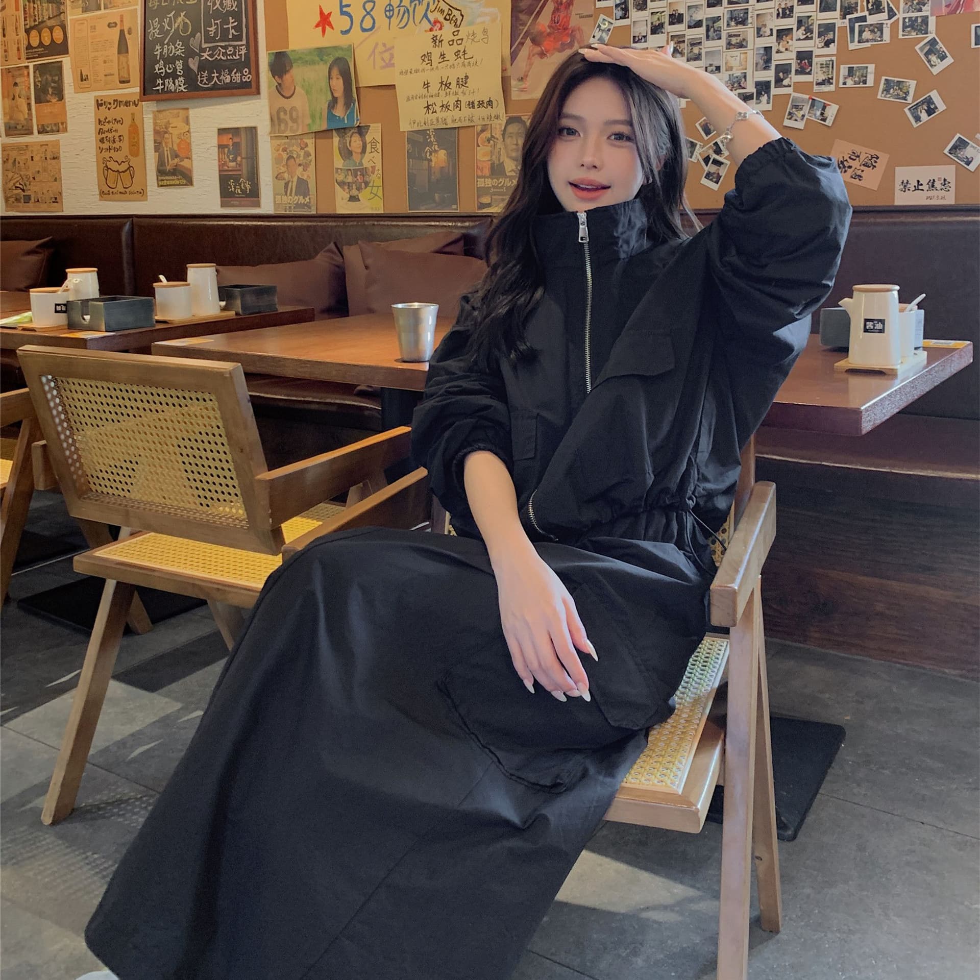한 부서 ootd 착용 가져 가라. 고급 센스 워크웨어 세트 여성 봄 가을 슈퍼 화재 잘 생긴 차가운 바람의 소리 던져 자매 롱 스커트 투피스 세트 트렌디 이미지 4